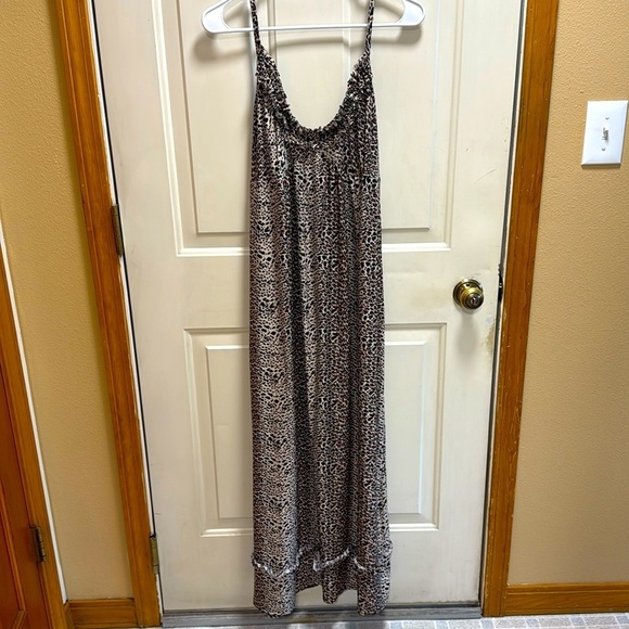 Y2K Ambrielle leopard print babydoll ruffled maxi dress size L - Picture 1 of 8